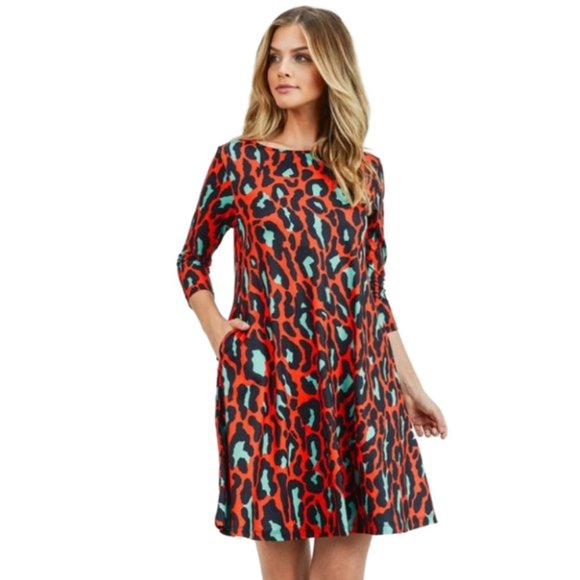 Dresses & Skirts - Women's 3/4 Length Sleeve Leopard Print Soft Dress
